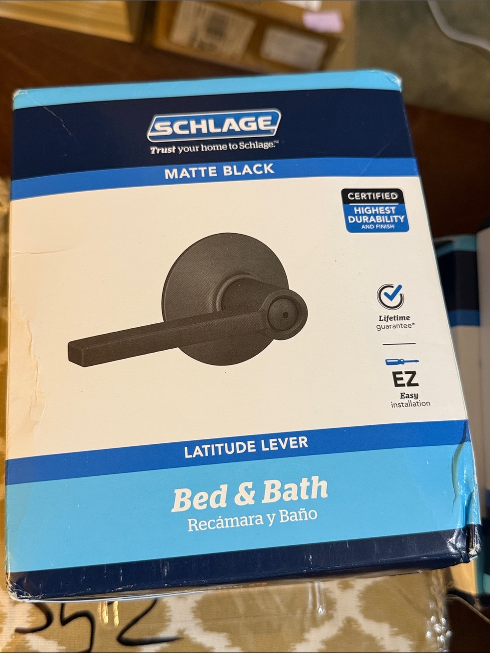 Schlage Latitude Lever Door Handle for Bed & Bath - Matte Black - Retail $44